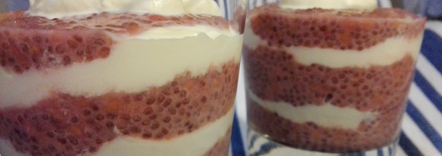 Glasses of chia pudding and whipped cream